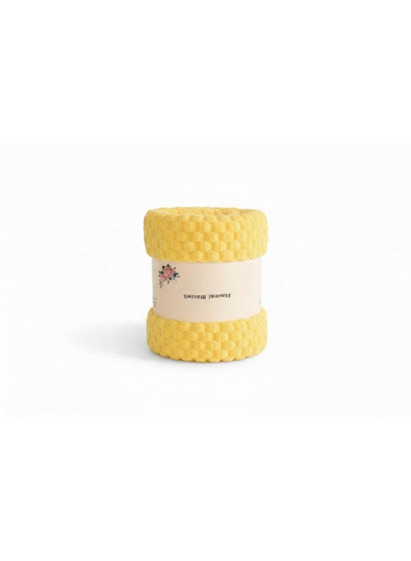 DORMICO Double Fleece Blanket - 200x240cm Ultra Soft Microfiber Bed Spread - Modern Popcorn Textured Design, Lightweight, Breathable & Warm for All Seasons (yellow) - Image 1